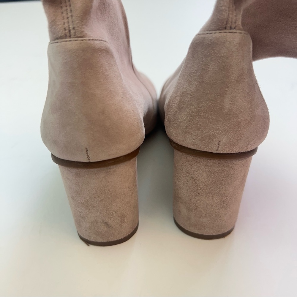 Stuart Weitzman Suede Bootie with Rounded Block Heel in Blush Pink, Size 8 - Picture 4 of 6